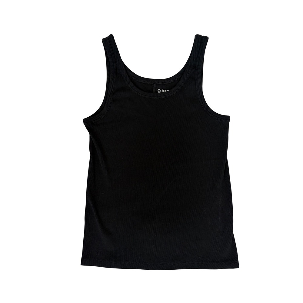 Quince Black Organic Cotton Stretch Rib Tank Top Scoop Neck Size Medium NWOT